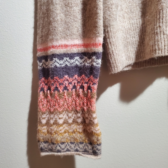 Anthropologie Ett:Twa Fargo Fair Isle Sweater Alpaca Blend Mock Neck Striped Tan - Picture 8 of 13